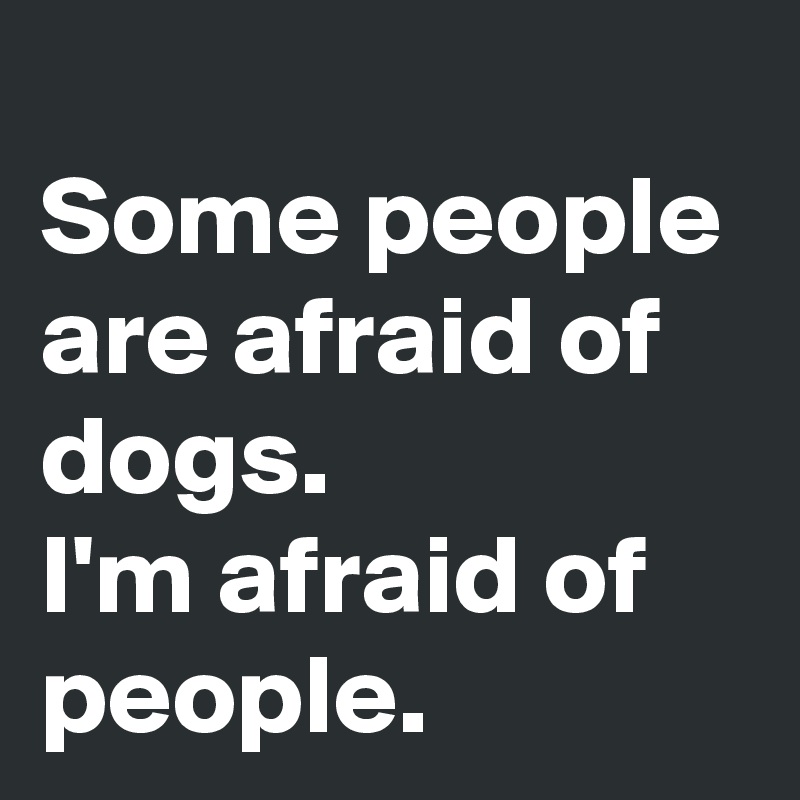 
Some people are afraid of dogs.
I'm afraid of people.