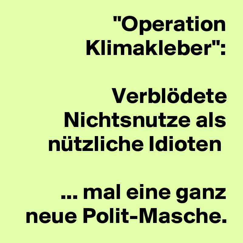 "Operation Klimakleber":

Verblödete Nichtsnutze als nützliche Idioten 

... mal eine ganz neue Polit-Masche.