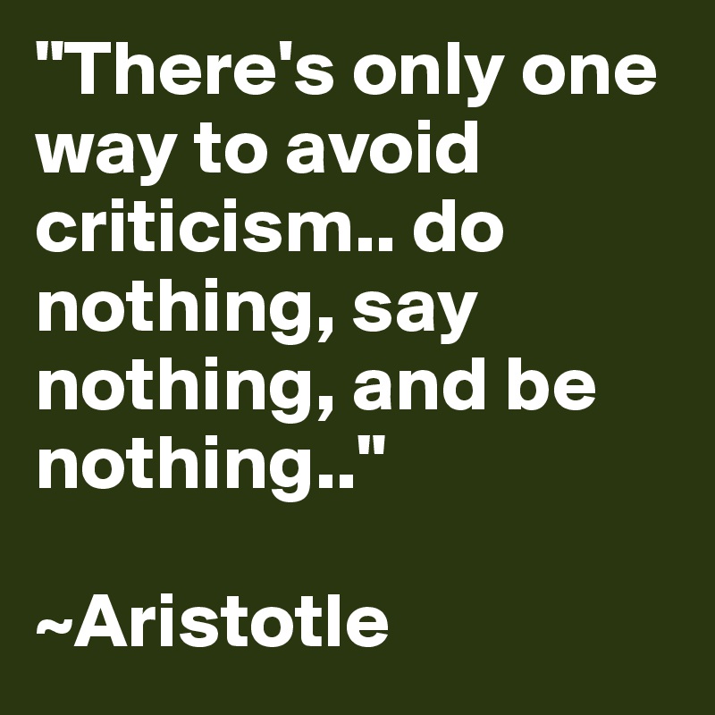 "There's only one way to avoid criticism.. do nothing, say nothing, and be nothing.."

~Aristotle