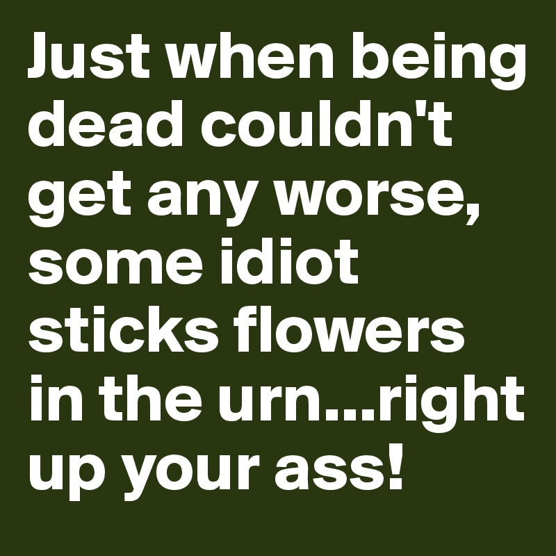 Just when being dead couldn't get any worse, some idiot sticks flowers in the urn...right up your ass!
