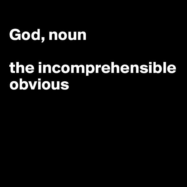 
God, noun

the incomprehensible obvious





