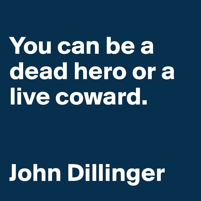 
You can be a dead hero or a live coward.


John Dillinger