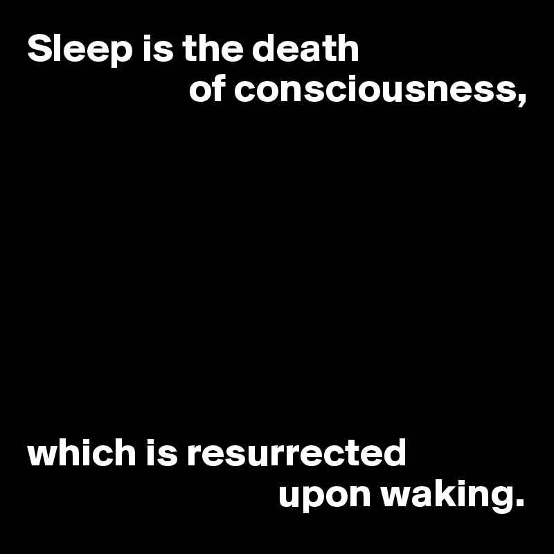Sleep is the death
                    of consciousness,








which is resurrected
                               upon waking.
