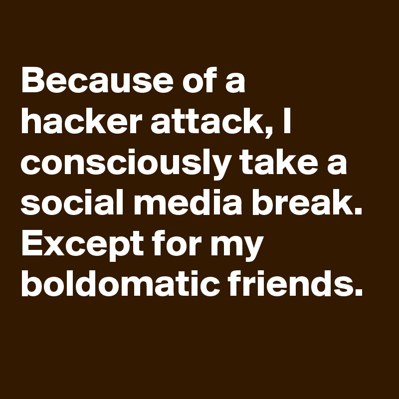 
Because of a hacker attack, I consciously take a social media break. Except for my boldomatic friends.
