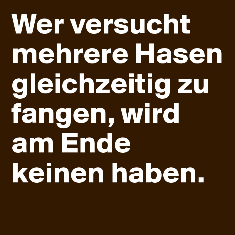 Wer versucht mehrere Hasen gleichzeitig zu fangen, wird am Ende keinen haben.