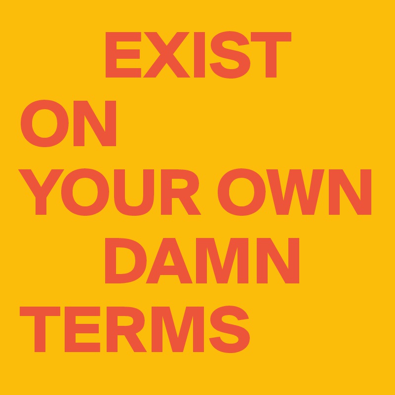       EXIST 
ON 
YOUR OWN    
      DAMN TERMS
