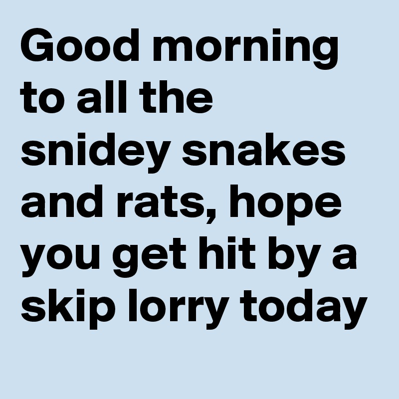 Good morning to all the snidey snakes and rats, hope you get hit by a skip lorry today