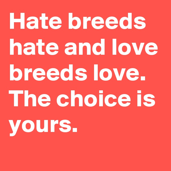 Hate breeds hate and love breeds love. The choice is yours.