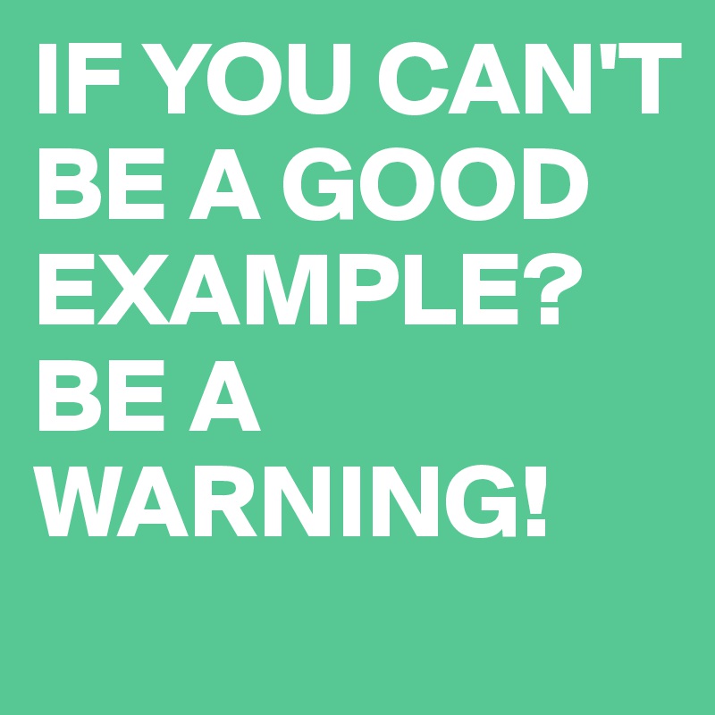 IF YOU CAN'T BE A GOOD EXAMPLE? BE A WARNING!