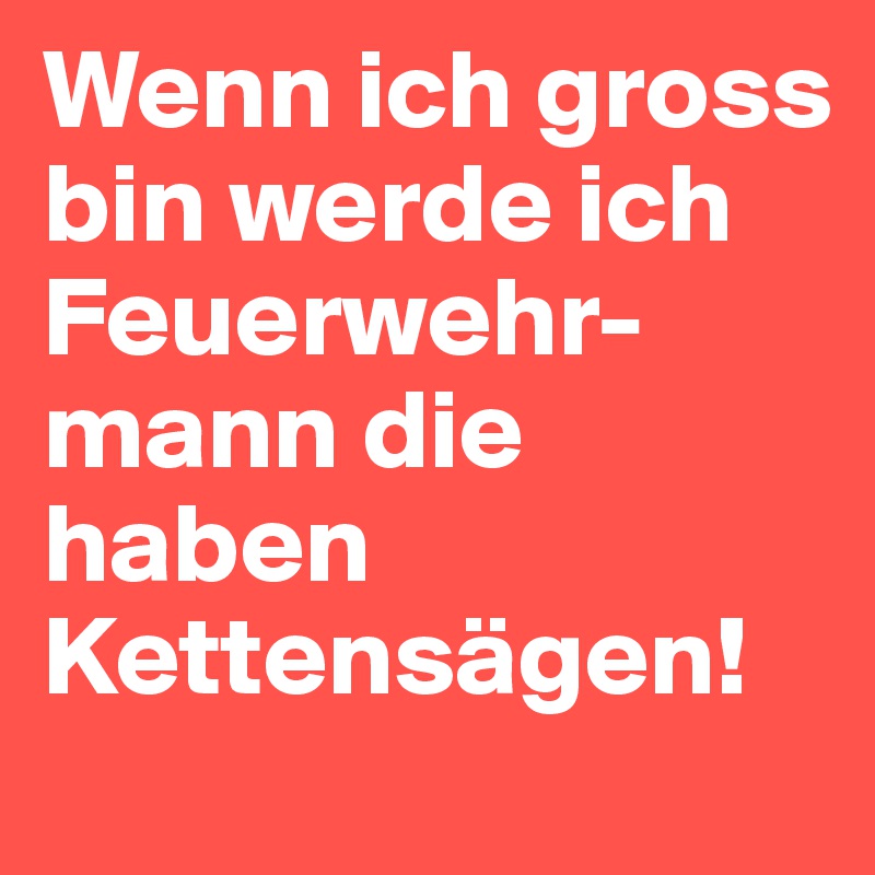 Wenn ich gross bin werde ich Feuerwehr-mann die haben Kettensägen!