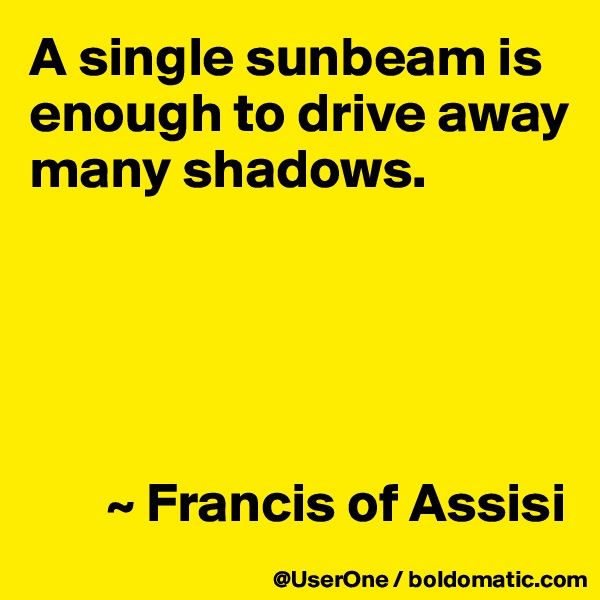 A single sunbeam is enough to drive away many shadows.





       ~ Francis of Assisi