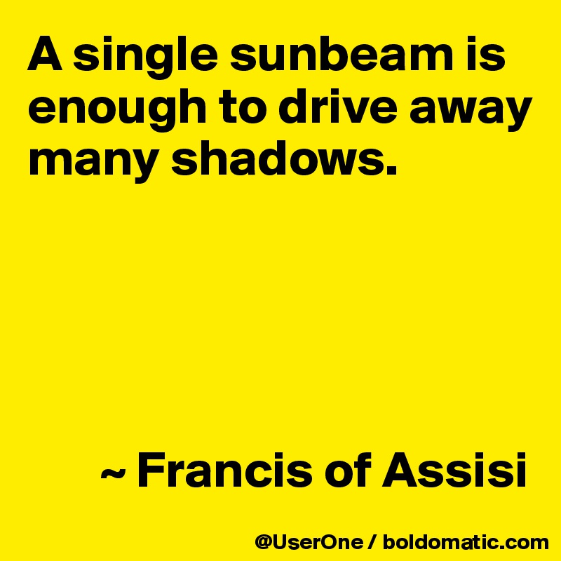 A single sunbeam is enough to drive away many shadows.





       ~ Francis of Assisi