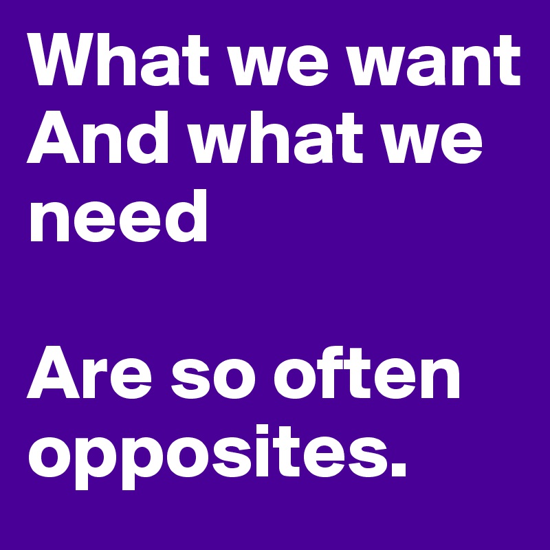 What we want
And what we need

Are so often opposites.