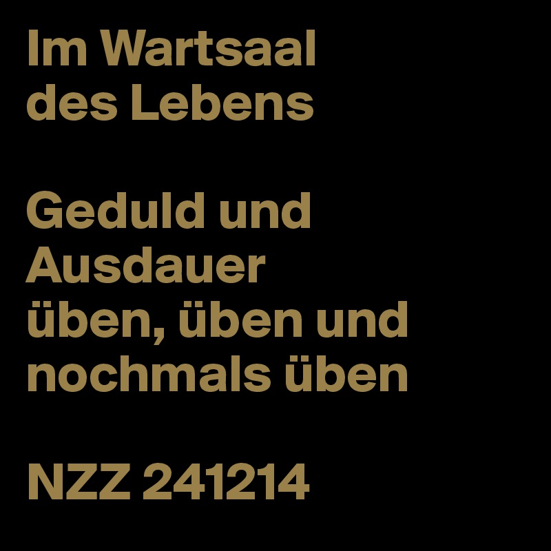 Im Wartsaal
des Lebens

Geduld und Ausdauer
üben, üben und nochmals üben

NZZ 241214