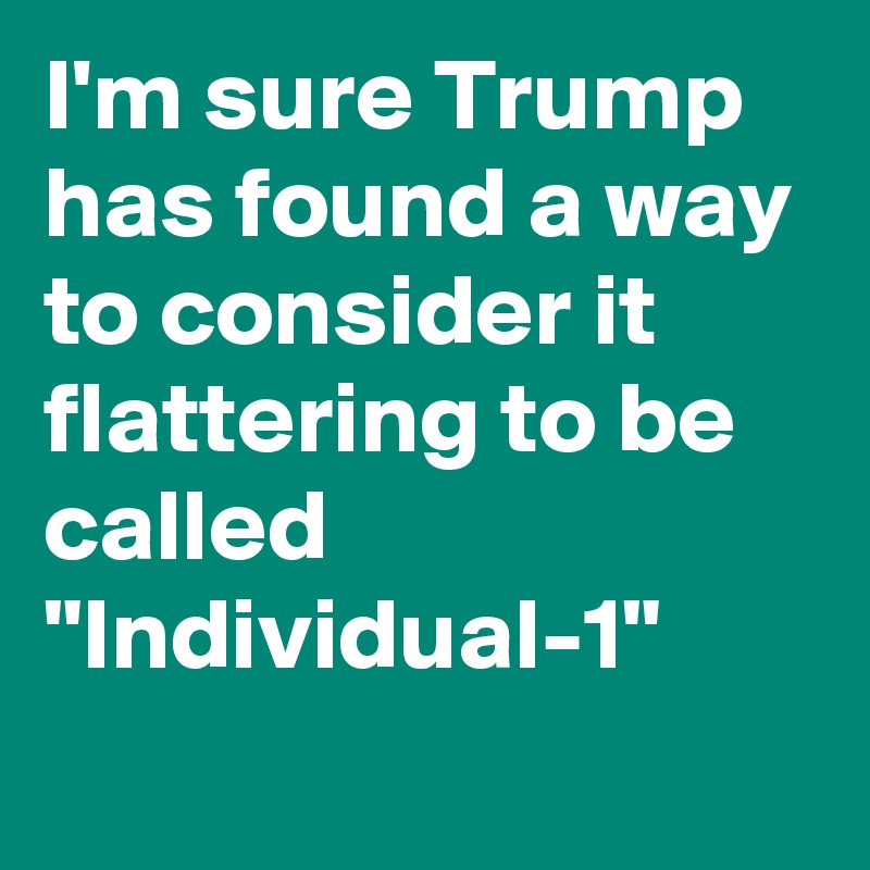I'm sure Trump has found a way to consider it flattering to be called "Individual-1"