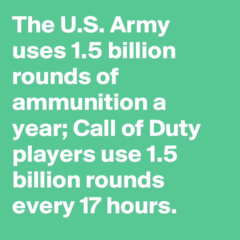 The U.S. Army uses 1.5 billion rounds of ammunition a year; Call of Duty players use 1.5 billion rounds every 17 hours.