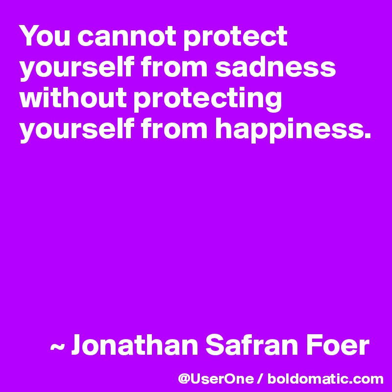 You cannot protect yourself from sadness without protecting yourself from happiness.






     ~ Jonathan Safran Foer