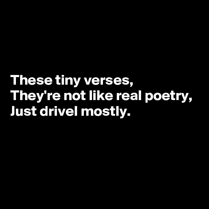 



These tiny verses, 
They're not like real poetry, 
Just drivel mostly.




