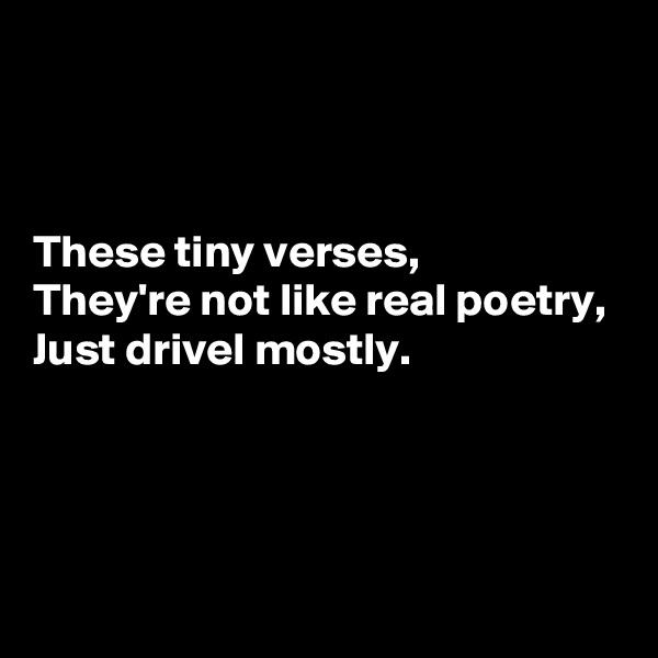 



These tiny verses, 
They're not like real poetry, 
Just drivel mostly.




