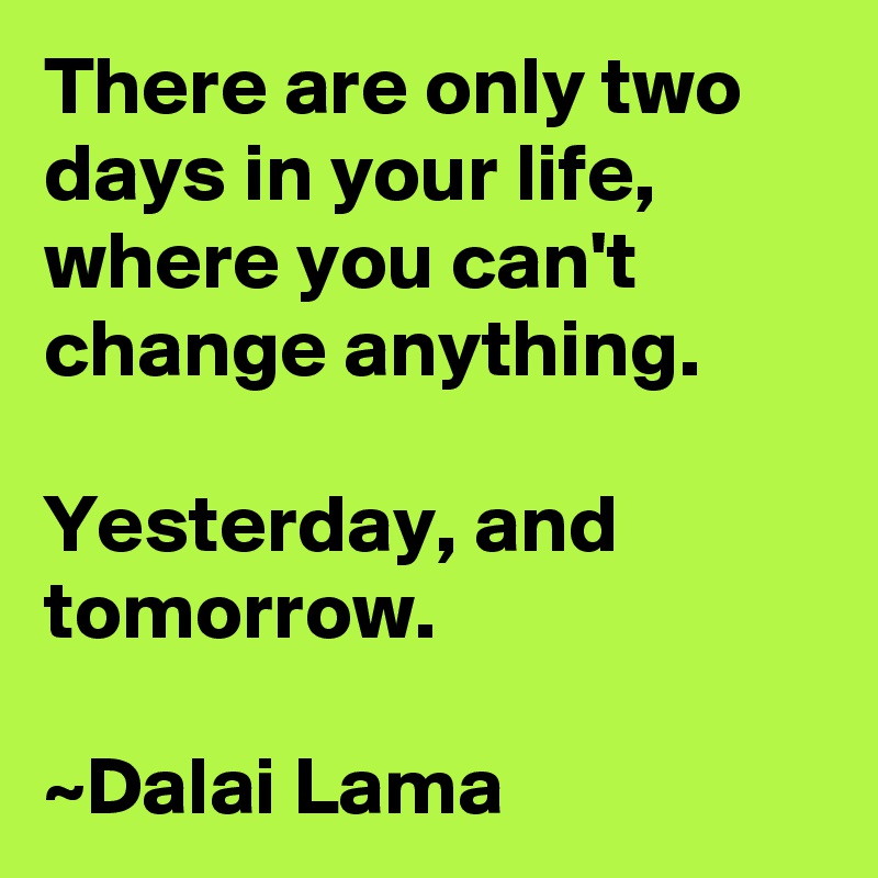 There are only two days in your life, where you can't change anything.

Yesterday, and tomorrow.

~Dalai Lama