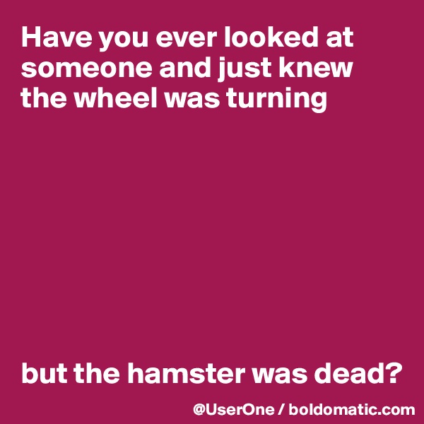 Have you ever looked at someone and just knew the wheel was turning








but the hamster was dead?