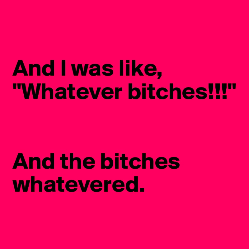 

And I was like, "Whatever bitches!!!"


And the bitches whatevered. 
