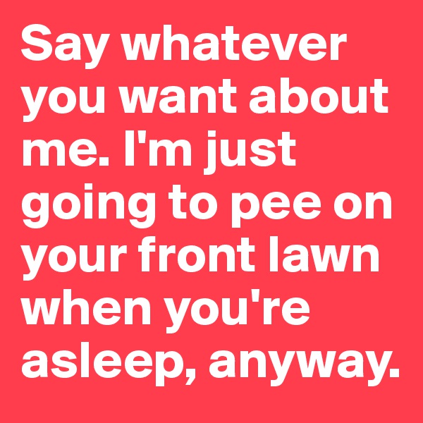Say whatever you want about me. I'm just going to pee on your front lawn when you're asleep, anyway. 