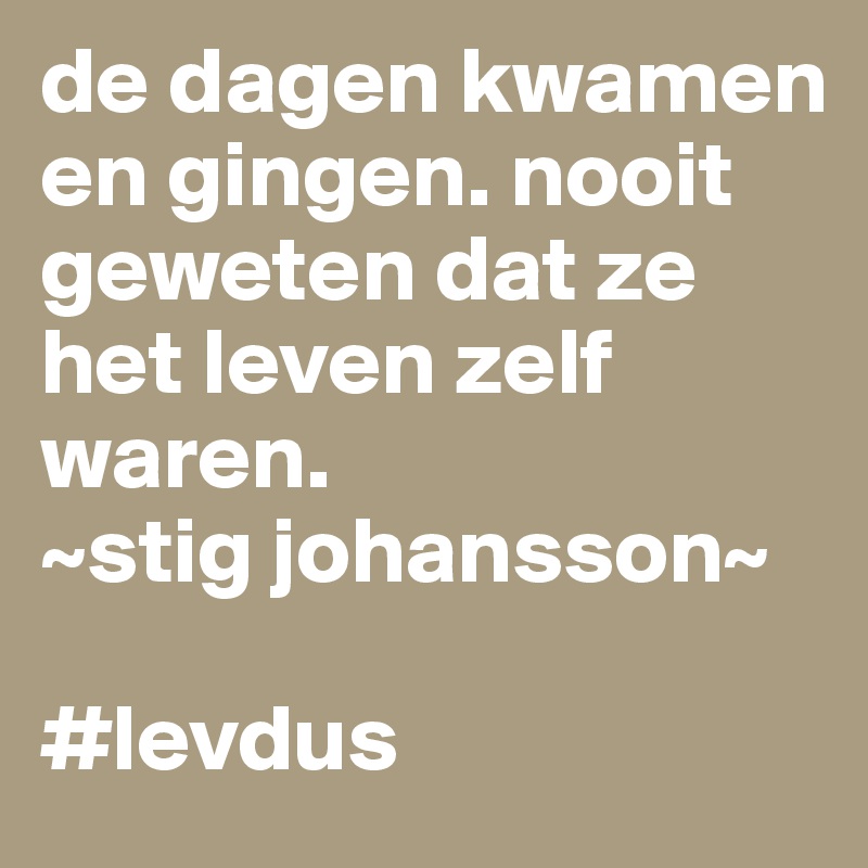 de dagen kwamen en gingen. nooit geweten dat ze het leven zelf waren.
~stig johansson~

#levdus