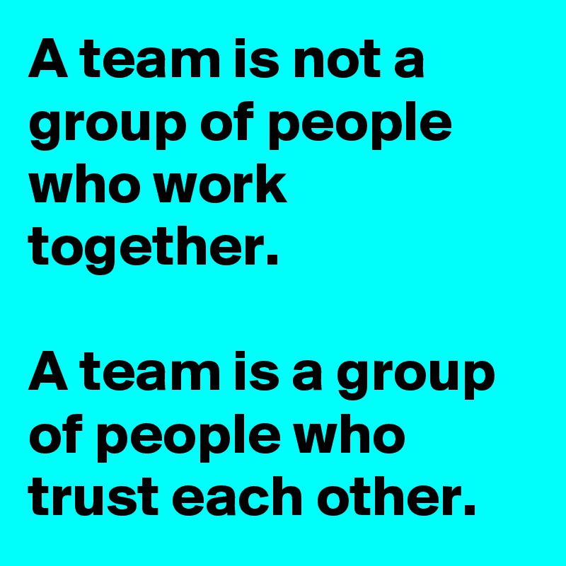 A team is not a group of people who work together.

A team is a group of people who trust each other. 