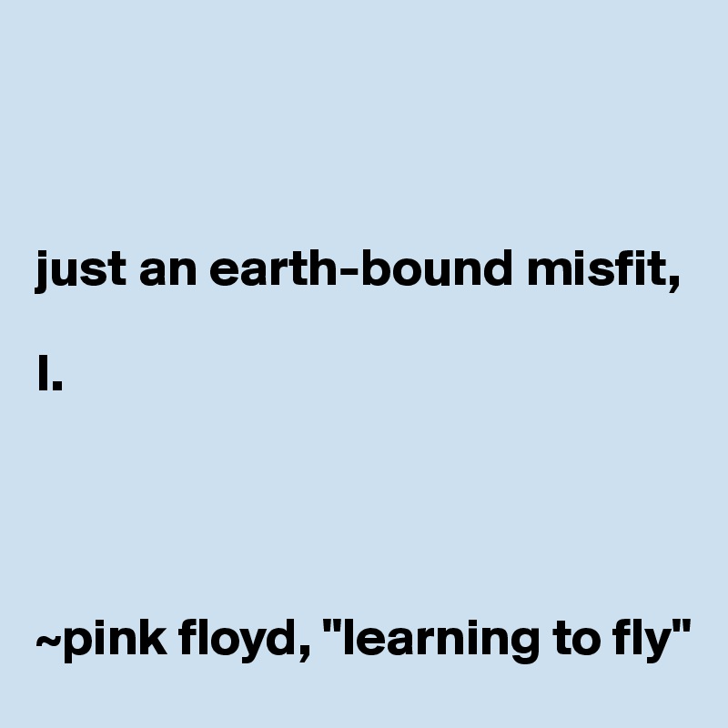 



just an earth-bound misfit, 

I.               




~pink floyd, "learning to fly"