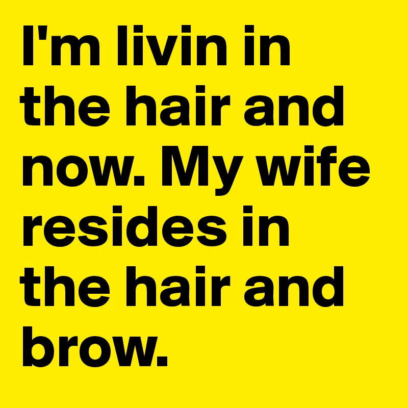 I'm livin in the hair and now. My wife resides in the hair and brow.