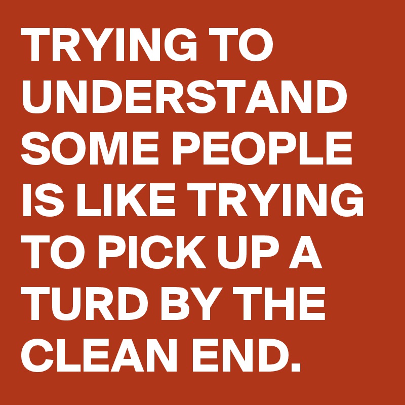 TRYING TO UNDERSTAND SOME PEOPLE IS LIKE TRYING TO PICK UP A TURD BY THE CLEAN END.