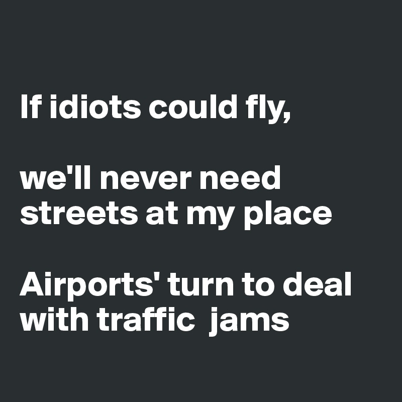 

If idiots could fly, 

we'll never need streets at my place

Airports' turn to deal with traffic  jams
