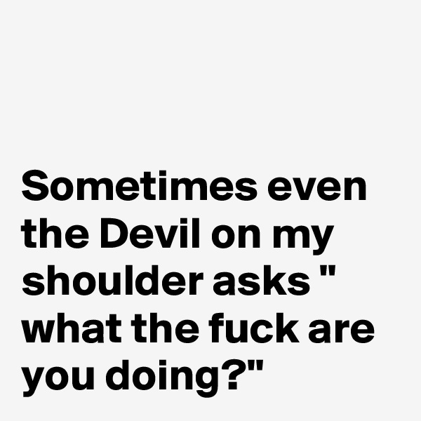 


Sometimes even the Devil on my shoulder asks " what the fuck are you doing?"