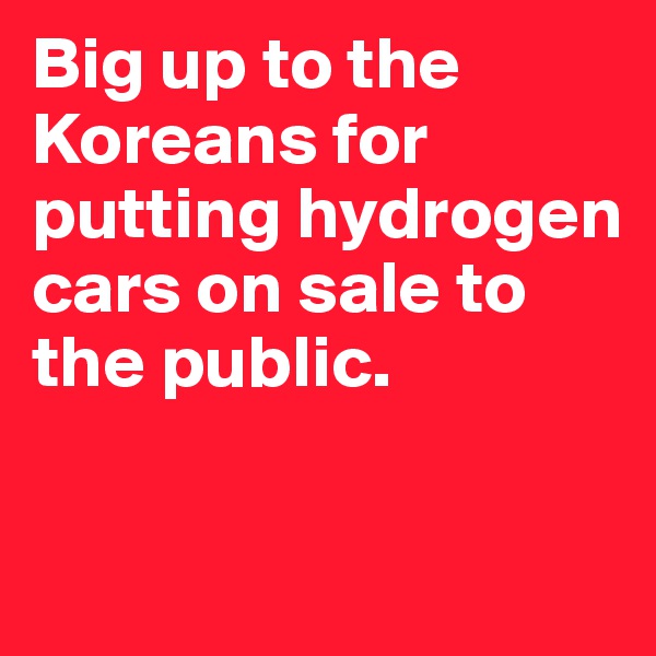 Big up to the Koreans for putting hydrogen cars on sale to the public.

