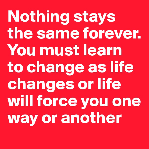 Nothing stays the same forever. You must learn to change as life changes or life will force you one way or another