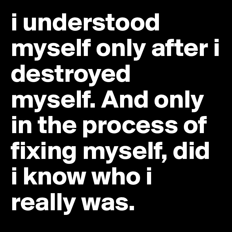i understood myself only after i destroyed myself. And only in the process of fixing myself, did i know who i really was.