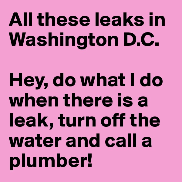 All these leaks in Washington D.C.

Hey, do what I do when there is a leak, turn off the water and call a plumber!
