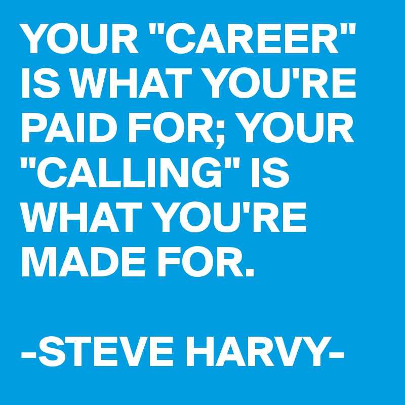 YOUR "CAREER" IS WHAT YOU'RE PAID FOR; YOUR "CALLING" IS WHAT YOU'RE MADE FOR.

-STEVE HARVY-