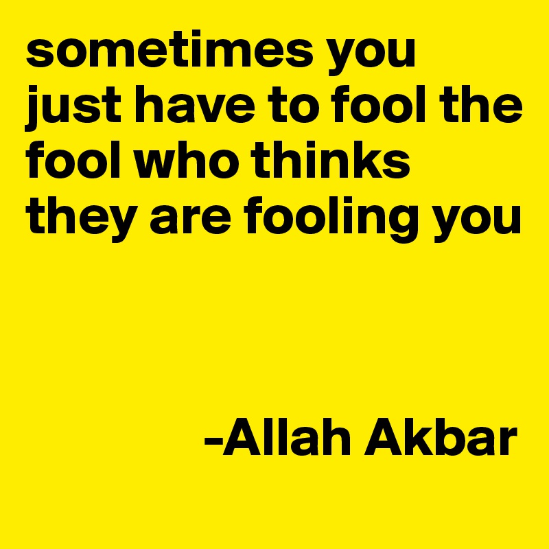 sometimes you just have to fool the fool who thinks they are fooling you



                -Allah Akbar