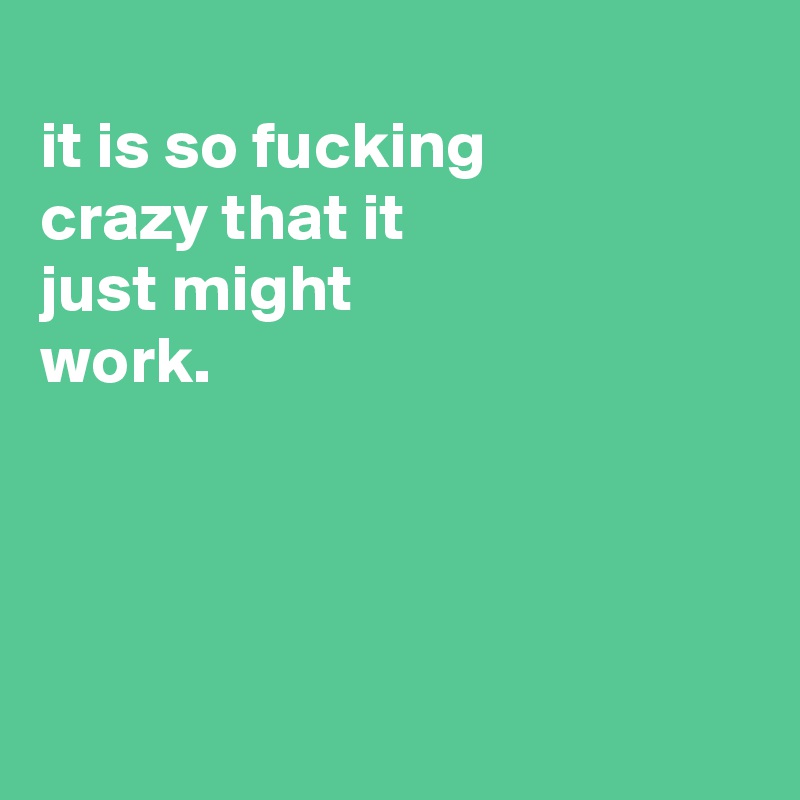 
it is so fucking
crazy that it
just might
work.




