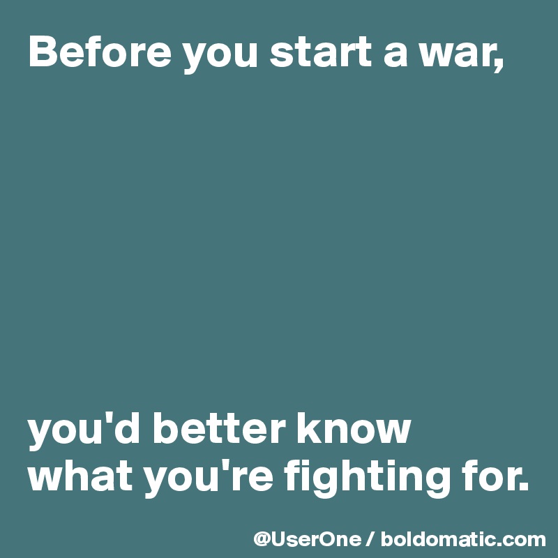Before you start a war,







you'd better know 
what you're fighting for.