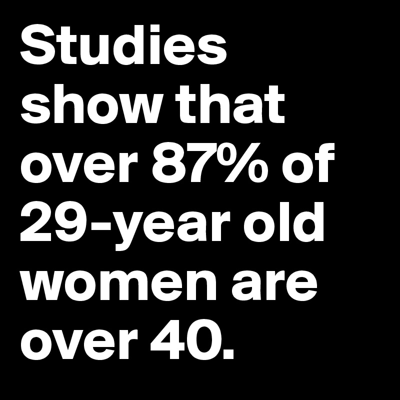 Studies show that over 87% of 29-year old women are over 40.
