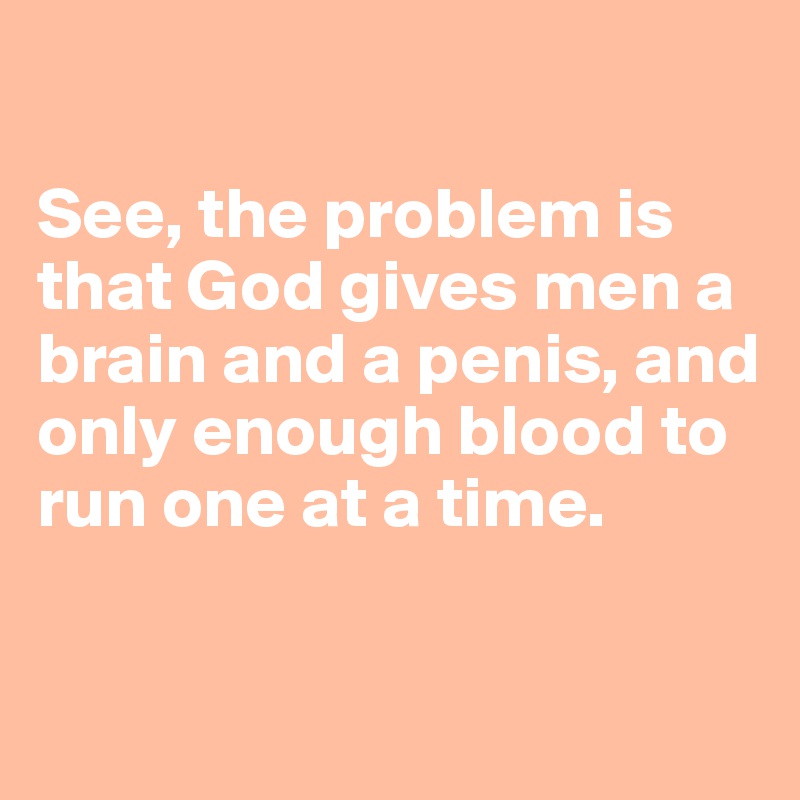 

See, the problem is that God gives men a brain and a penis, and only enough blood to run one at a time.

