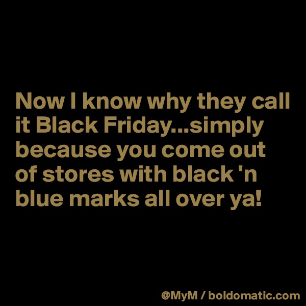 


Now I know why they call it Black Friday...simply because you come out of stores with black 'n blue marks all over ya!



