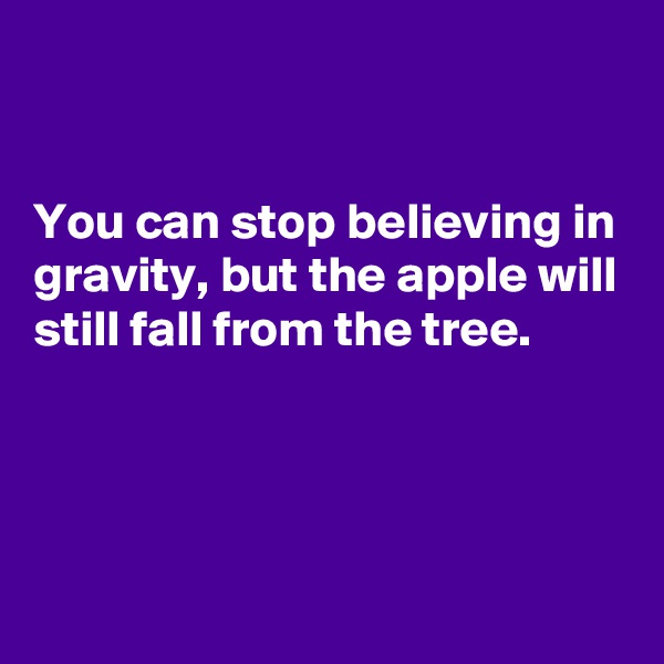 


You can stop believing in gravity, but the apple will still fall from the tree.




