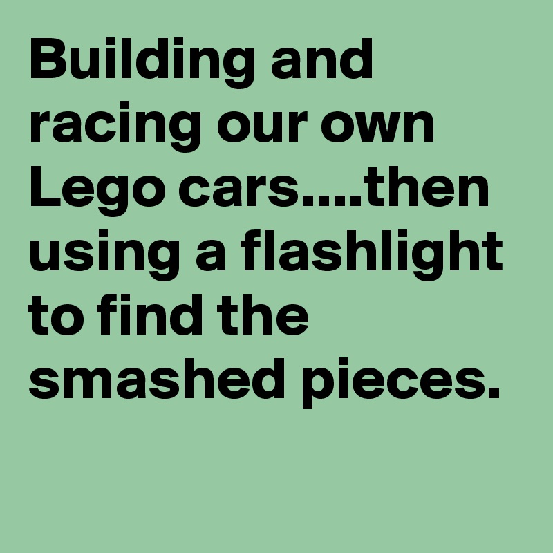 Building and racing our own Lego cars....then using a flashlight to find the smashed pieces.