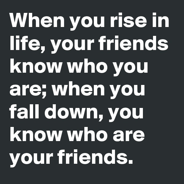 When you rise in life, your friends know who you are; when you fall down, you know who are your friends.