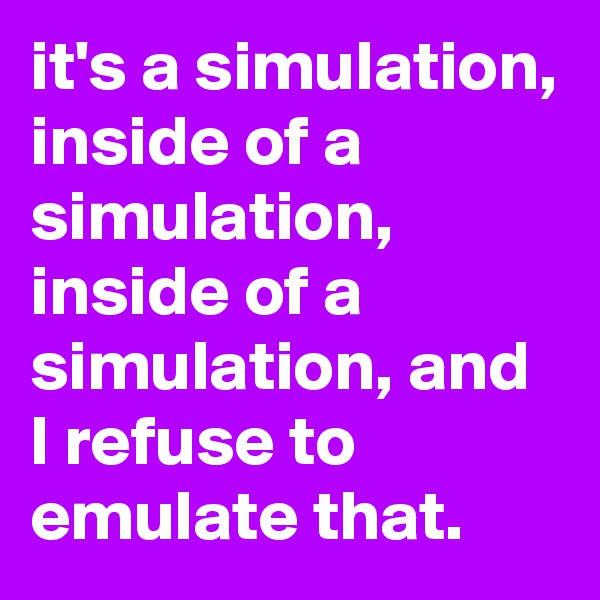 it's a simulation, inside of a simulation, inside of a simulation, and I refuse to emulate that.