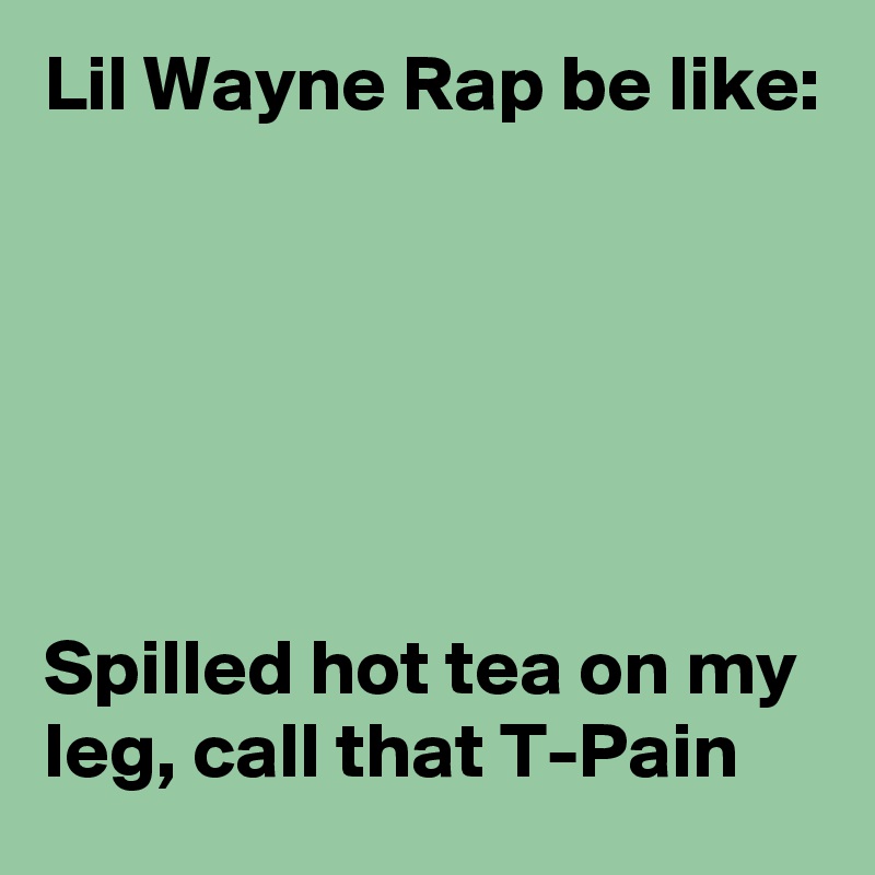 Lil Wayne Rap be like: 






Spilled hot tea on my leg, call that T-Pain